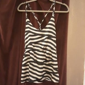 Cream and Black silk tank blouse